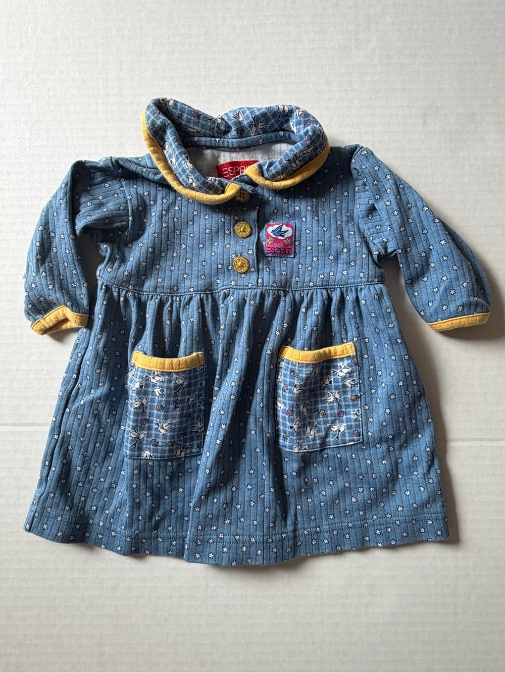 Vintage 90s Esprit Baby Blue Floral Bird Dress 12-18M